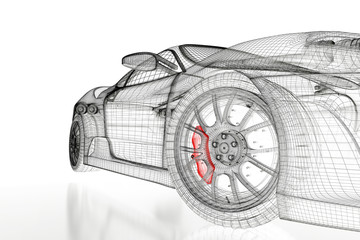 3D car mesh on a white