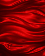 luxury red silk material background with waves or folds of wrinkled draped fabric in elegant backdrop