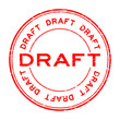 Grunge red draft round rubber stamp on white background
