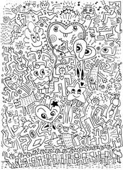 Wall Mural - hand drawn love doodles party,dance and drink