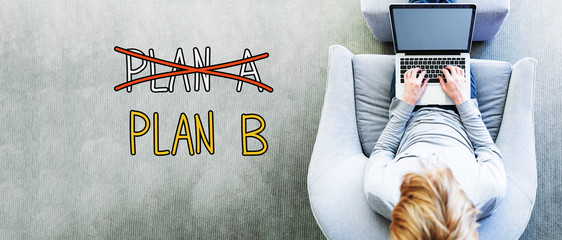 Wall Mural - plan b text with man using a laptop