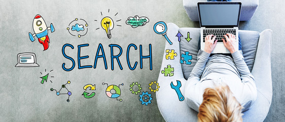 Wall Mural - search text with man using a laptop