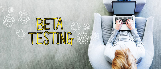 Wall Mural - beta testing text with man