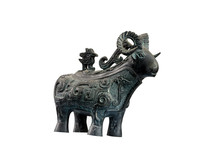 Isolated Bronze Goat Sculpture On White Background