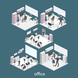 Fototapeta  - Isometric 3D vector illustration interior design office department. Work in the office. The concept of the idea of business and work.