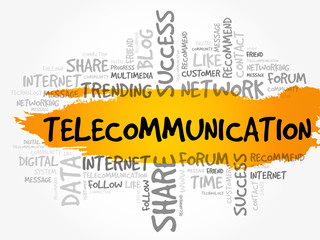 Wall Mural - Telecommunication word cloud, technology business concept background