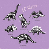 Fototapeta Dinusie - Adorable card with funny dinosaur skeletons in cartoon style