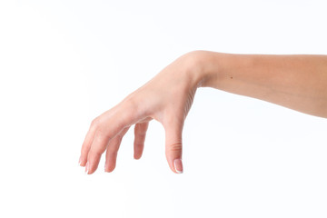 Wall Mural - female hand showing the gesture with the Palm down and fingers spaced