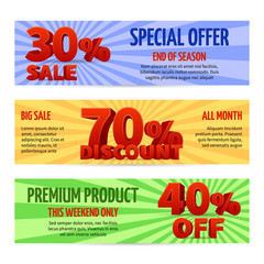 Sticker - Discount voucher, sale coupon label designs. Special offer banners with percent off