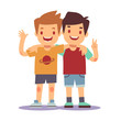 © MicroOne - Two boys hugging, best friends, happy smiling kids vector illustration