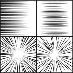 Canvas Print - Speed lines, motion strip manga comic horizontal and radial effect vector set