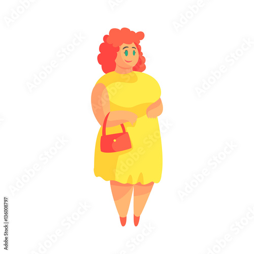Fotografie, Obraz Happy Plus Size Woman In Yellow Suummer Dress With Purse Enjoying Life, Smiling