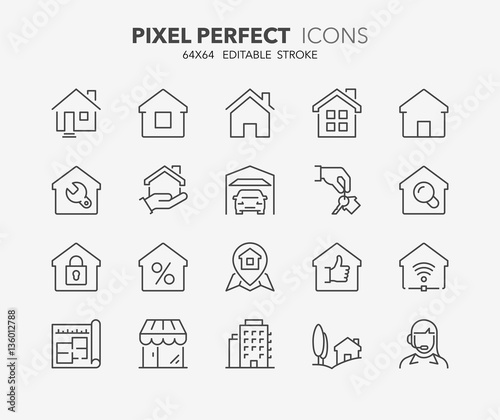 Fotomural real estate and homes thin line icons 1
