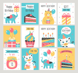 Wall Mural - happy birthday card set. vector illustration.