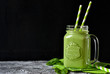 Detox drink - Green smoothie with spinach, apple and yogurt 
