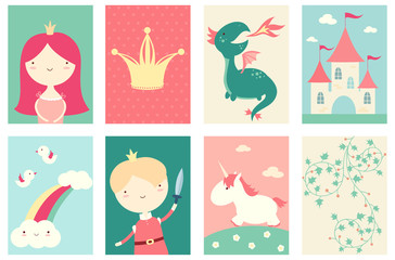 Wall Mural - Set of banners with cute fairy-tale characters