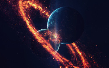 planet explosion. apocalypse. end of the time. science fiction art. beauty of deep space. elements o