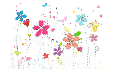 Fototapeta spring time colorful doodle flowers