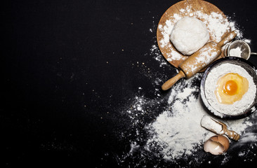 Wall Mural - Ingredients and utensils for the preparation of bakery products