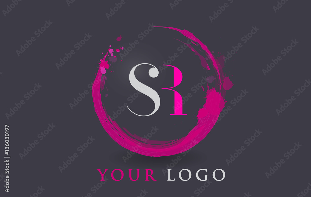 SR Letter Logo Circular Purple Splash Brush Concept. Stock Vector ...
