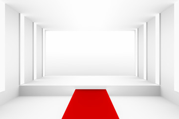 Aufkleber - Blank white empty podium with red carpet for backdrop design template blank layout background