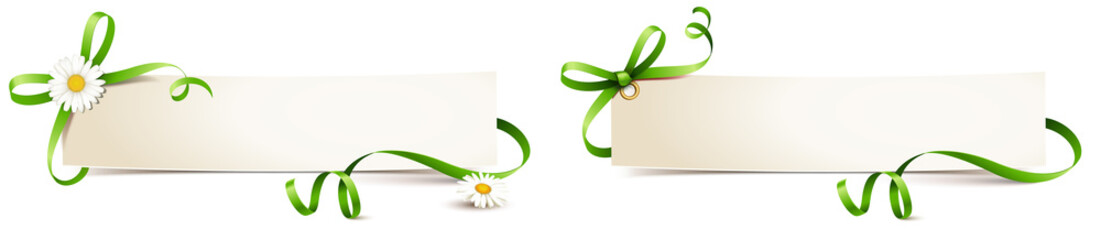 banner set mit grüner schleife und margerite, frühling - vorlage
