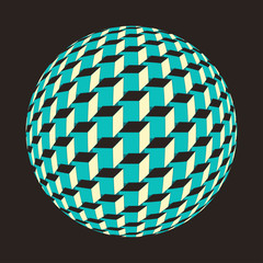 a floating cubes pattern sphere in blue and black shades