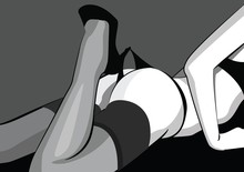 Beautiful Woman's Legs In High Heels Playing With Black Panties. Vector Illustration