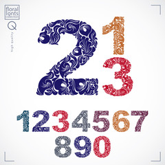 Poster - Set of vector ornate numbers, flower-patterned numeration. Color