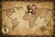 © Andrey Kuzmin - Small wood airplane over world nautical map as travel and communication concept