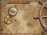 Fototapeta Mapy - adventure and explore concept still life with old nautical world map