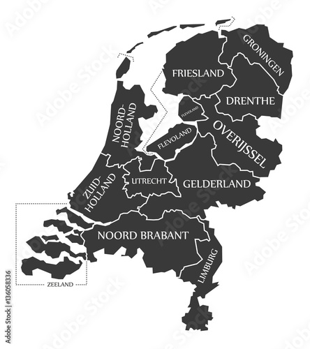 Fotomural Netherlands Map labelled black illustration