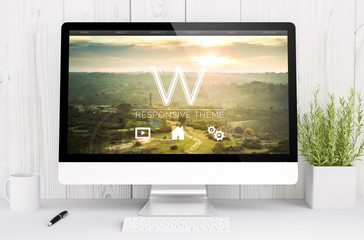 Poster - white workspace with computer web design