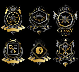 Set of vector retro vintage insignias created with design elemen