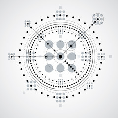 Poster - mechanical scheme, monochrome vector engineering drawing with ci