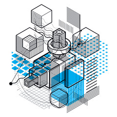 Poster - Abstract 3d shapes composition, vector isometric background. Com