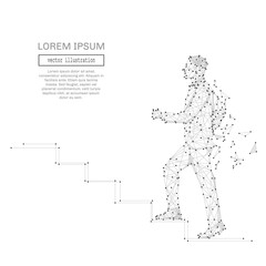 Poster - Abstract man climb stairs polygonal, geometry triangle. Light connection structure. Low poly vector background. Business concept