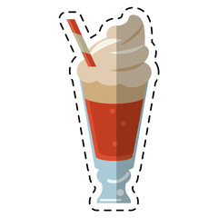 Sticker - glass cup drink cream glace straw fresh - dot line vector illustration eps 10