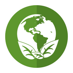 Sticker - world earth ecological enviroment leaves symbol shadow vector illustration eps 10