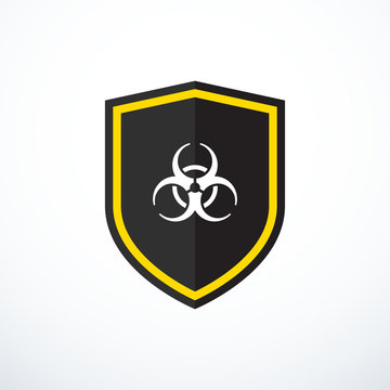 Vector shield with biohazard symbol. Virus protection icon
