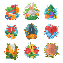 Holidays Symbols Icons Vector Isolated