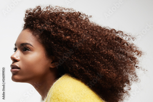 black woman's portrait showing her beauty curly afro hair Slika na platnu