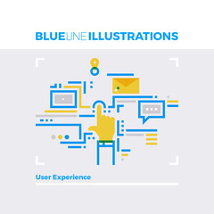 Poster - user experience blue line illustration.