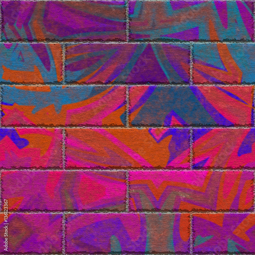 Continuous pattern of graffiti brick wall