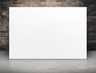 Leinwandbilder - Blank white paper poster at grunge brick wall and concrete floor
