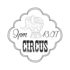 Canvas Print - Hand Drawn Monochrome Vintage Circus Show Promotion Sign With Trained Elephant In Pencil Sketch Style With Calligraphic Text