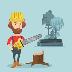 Canvas Print - Lumberjack with chainsaw vector illustration.