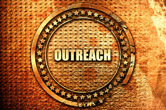 outreach, 3D rendering, text on metal