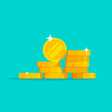 Coins Stack Vector Illustration, Flat Coin Money Stacked Icon Flat, Golden Penny Cash Pile, Treasure Heap Isolated On Color Background
