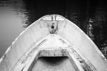 Empty Bow Of Old White Grungy Rowboat